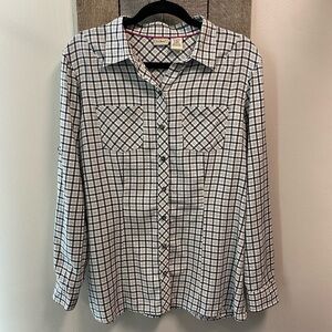 L.L. Bean Plaid 100% Cotton Black and White Button up Shirt Women’s Size Medium